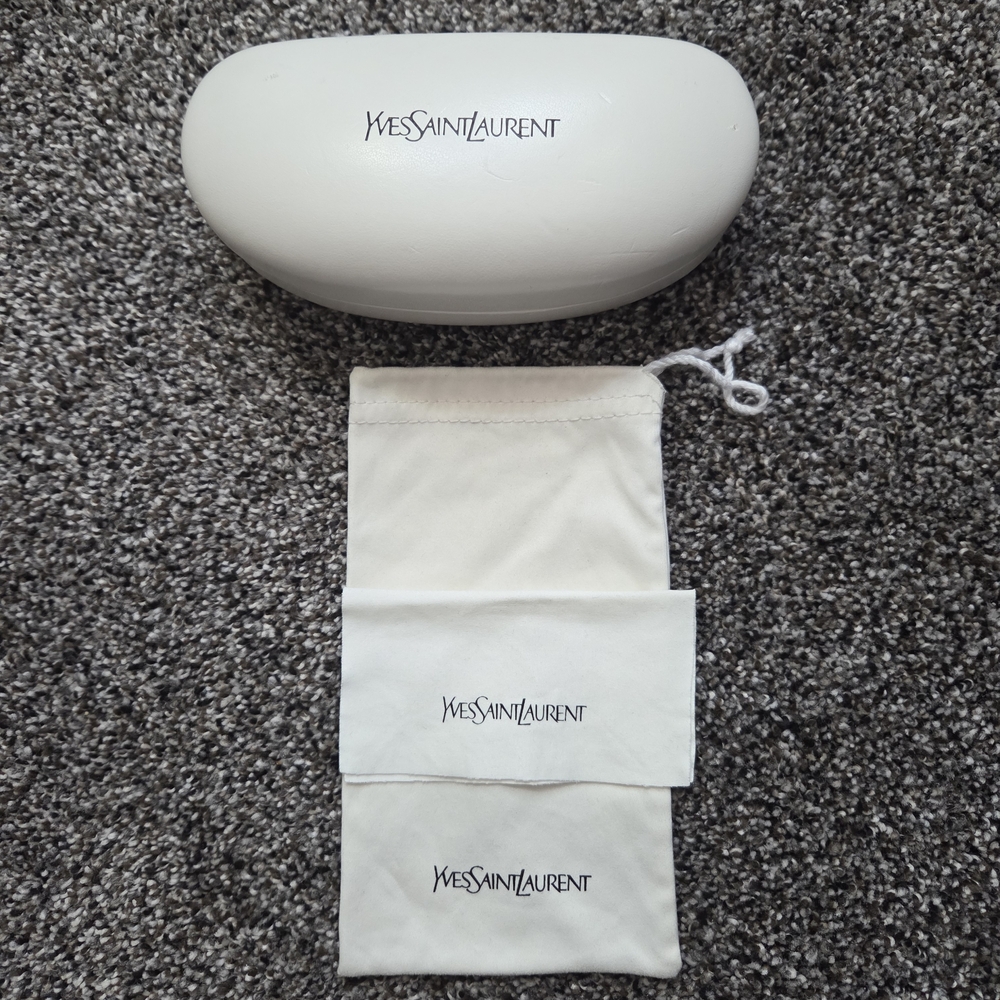 Yves Saint Laurent Cream Branded Sunglass case with cloth bag and wipe